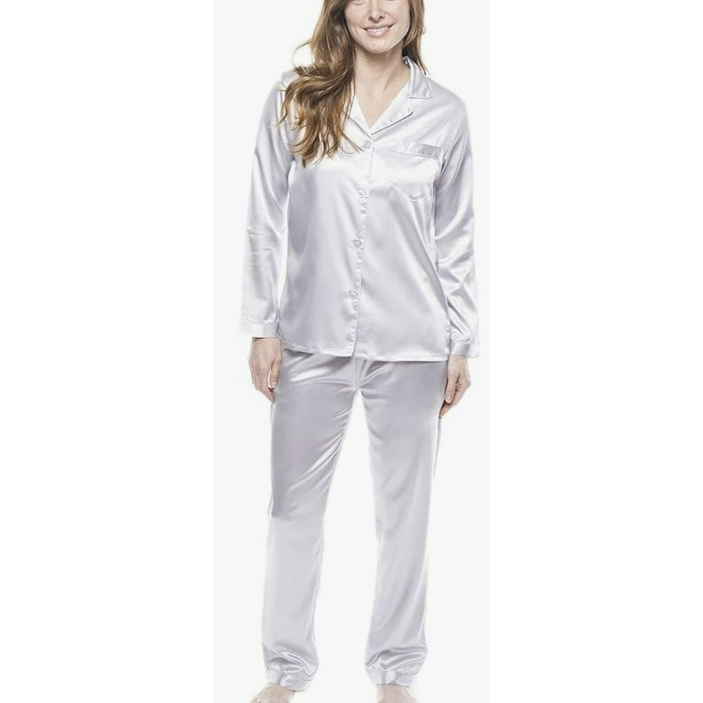 New Twin Boat Silver Pink Satin 2 Pc Pajama Set Medium